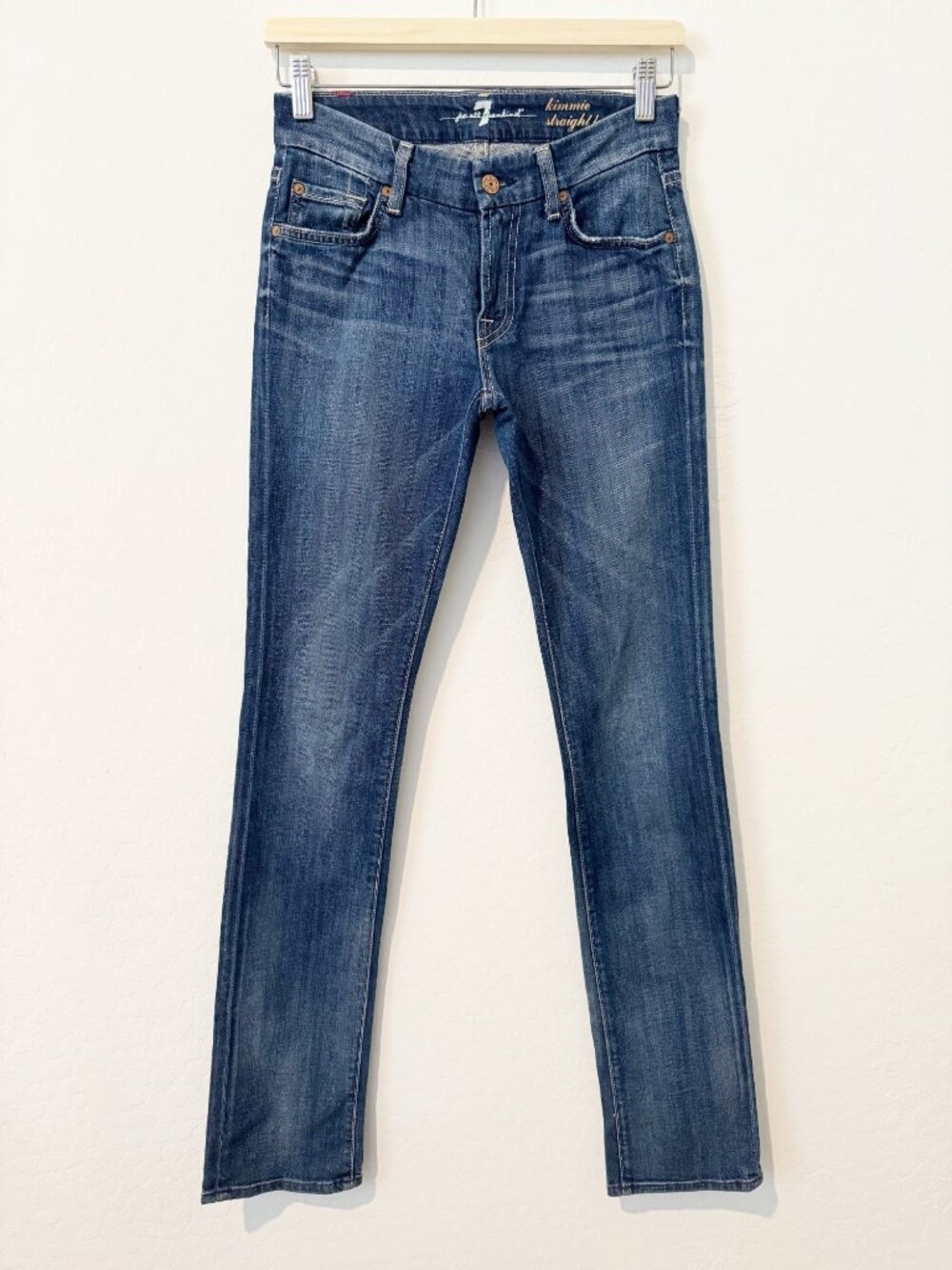 7 For All Mankind Kimmie Straight Leg Low Rise Jeans 7FAM Casual Dark Wash 25